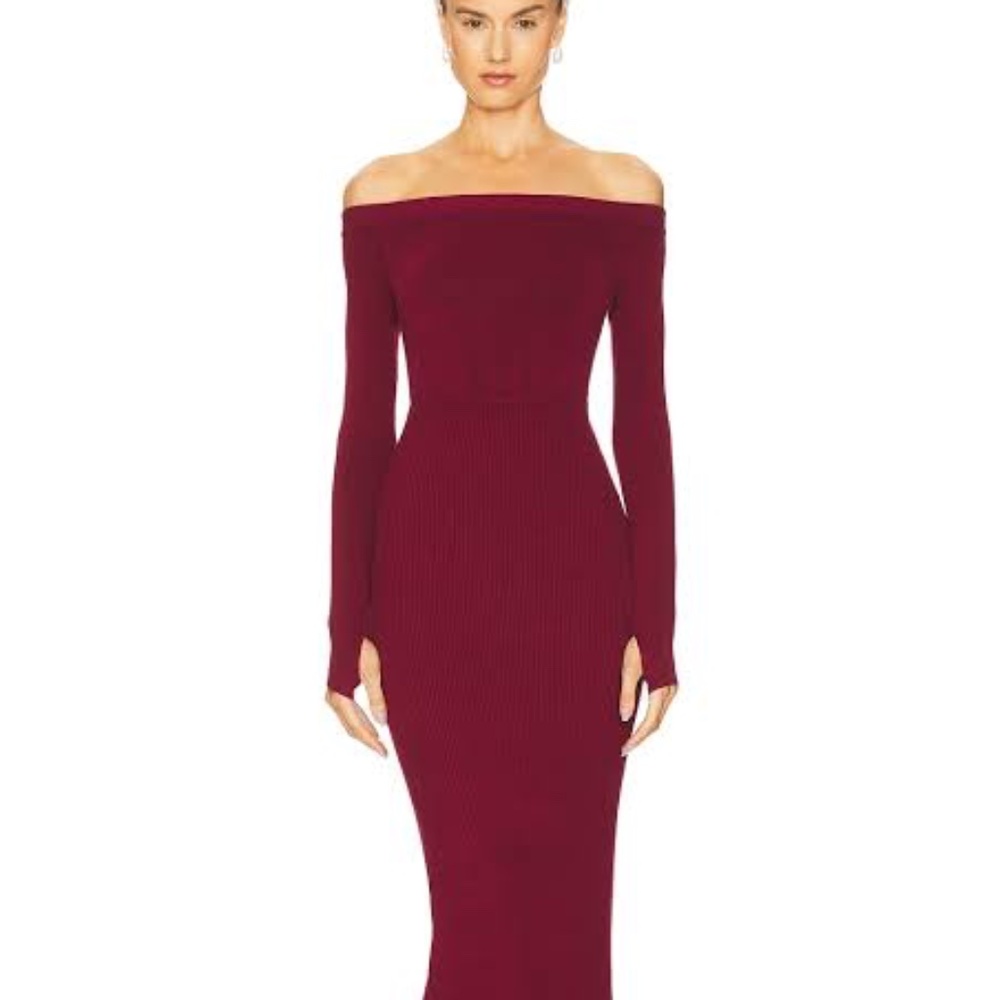 Michael Costello x REVOLVE Off Shoulder Bodycon Maxi Dress in Maroon